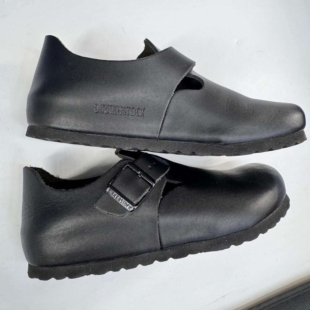 Birkenstock London Shoes Womens 37 US 6-6.5 Black Leather Clog Comfort Footbed - Picture 6 of 9